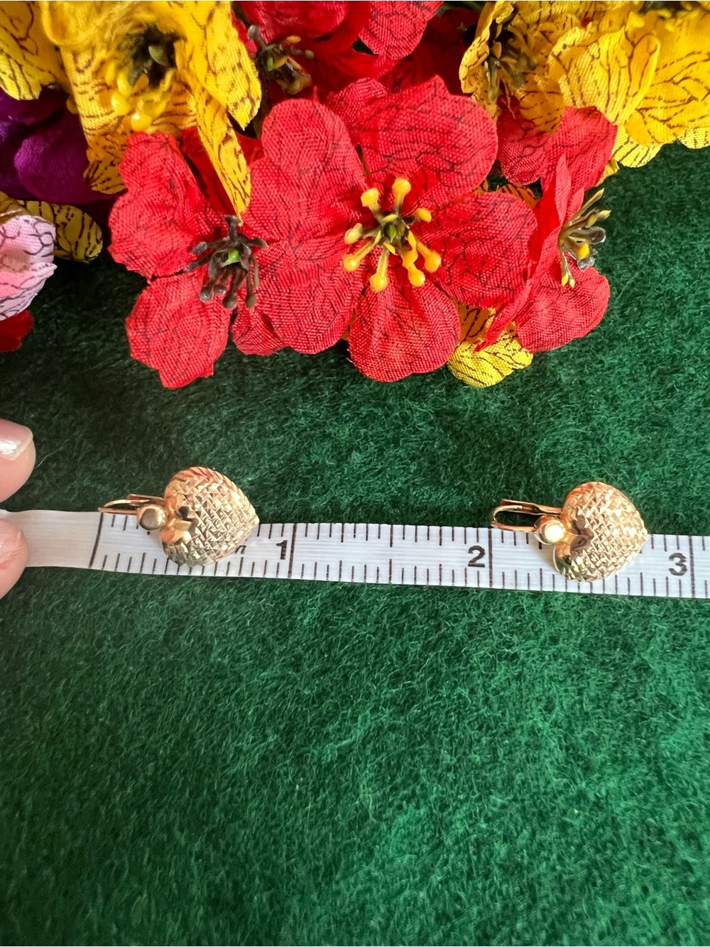14k Solid Rose Gold Textured Heart Earrings - Picture 10 of 13